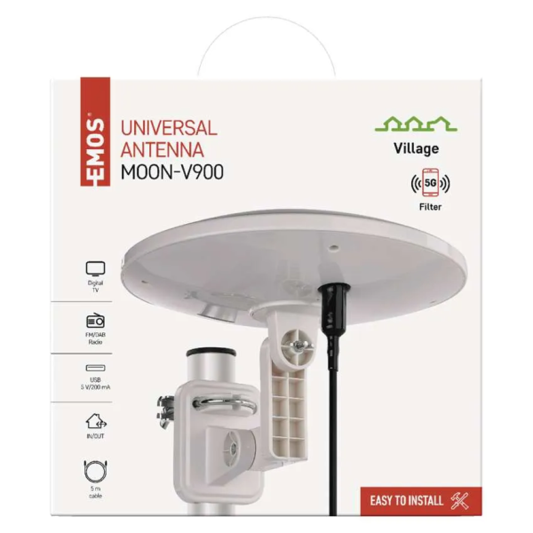 Фото - Антенна наружная EMOS SJ0803, V900, DVB-T2, FM, DAB, 0–80 км, 360°, фильтр LTE/4G/5G