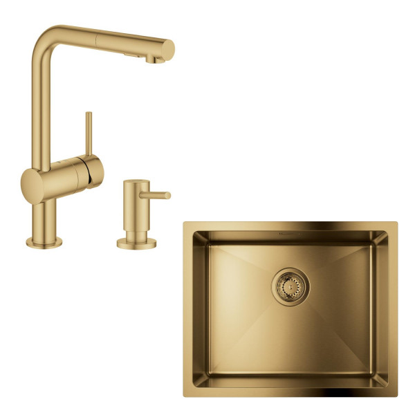 Фото - Мойка кухонная+смеситель Grohe K700U (31574GN1+30274GN0+40535GN0 матовый прохладный восход солнца (31574GN274)