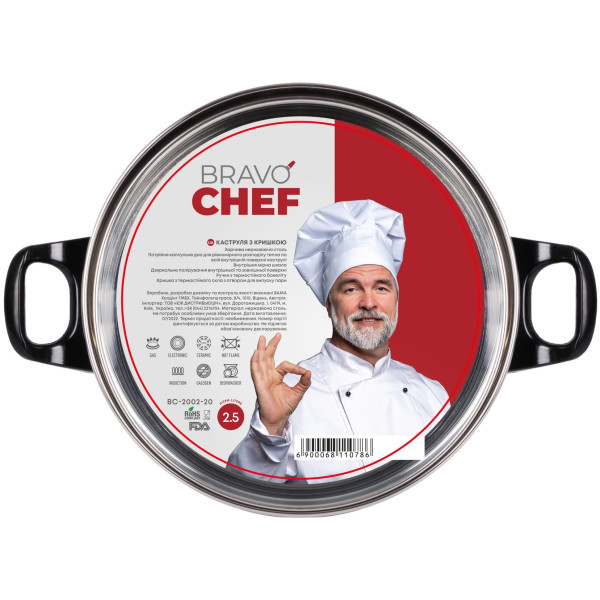 Фото - Кастрюля BRAVO CHEF 18 см 1.6 л с бакелитовыми ручками (BC-2002-18)