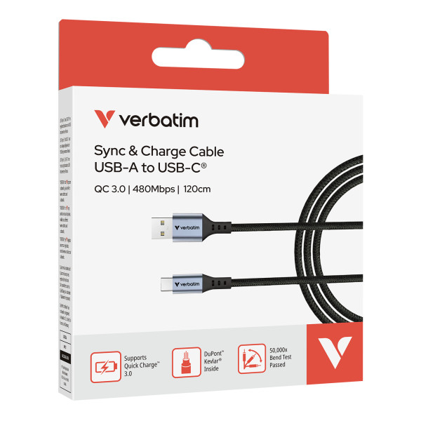 Фото - Кабель синхронизации данных Verbatim USB-А–USB-C 120 см Black (31843)