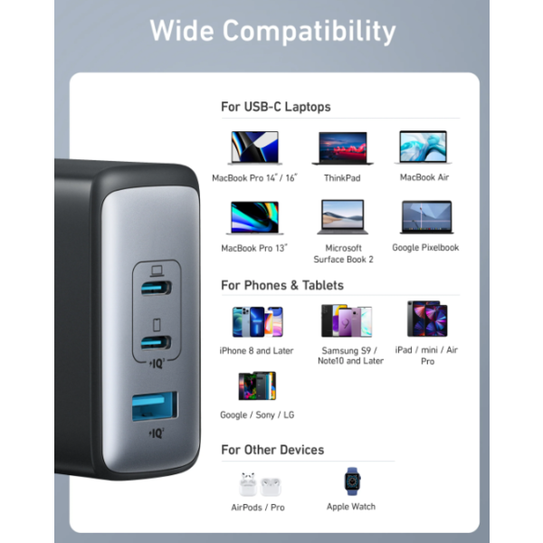 Фото - Сетевое зарядное устройство Anker PowerPort 736 Nano II - 100W 2xUSB-C PD & 1xPIQ GaN Black (A2145G11)