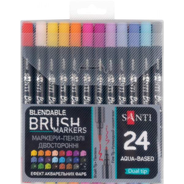 Фото - Набор маркеров Santi Brush Marker 24 шт. двухсторонние (391056) Фото - Набор маркеров Santi Brush Marker 24 шт. двухсторонние (391056)