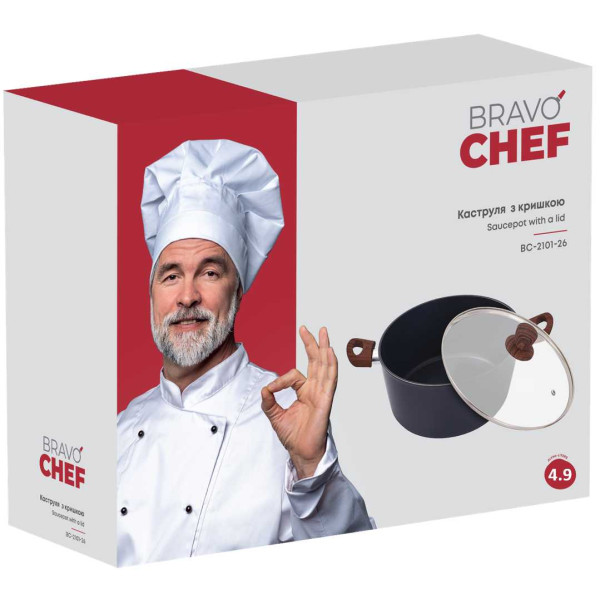 Фото - Кастрюля BRAVO CHEF 26 см 4.9 л с крышкой (BC-2101-26)