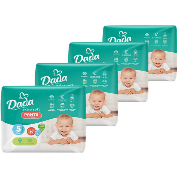 Фото - Одноразовые подгузники-трусики Dada Extra Soft Размер 5 (12–17 кг.), 120 шт. (30*4 шт.) (4820174989590)