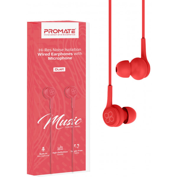 Фото - Наушники вкладыши проводные Promate Duet.Red