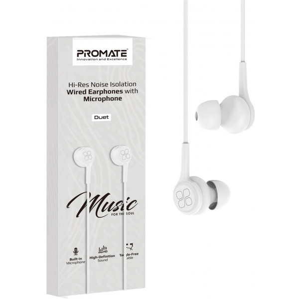 Фото - Наушники вкладыши проводные Promate Duet.White