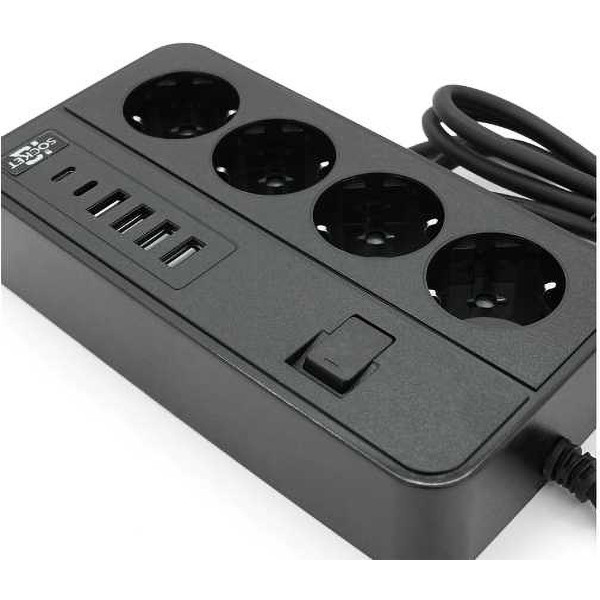 Фото - Сетевой фильтр Voltronic G13 4 Socket+4 USB 3,2А+2 Type-C 2m (33574)
