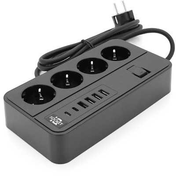 Фото - Сетевой фильтр Voltronic G13 4 Socket+4 USB 3,2А+2 Type-C 2m (33574)