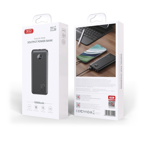Фото - Батарея мобильная XO PR238 - 10000 mAh PD20W + QC22.5W (PR238_Black)