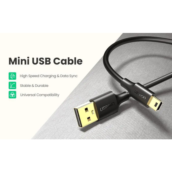 Фото - Кабель синхронизации данных UGREEN US132 USB-А 2.0 Male to Mini USB 5pin Male Cable 0.5m Black (10354)
