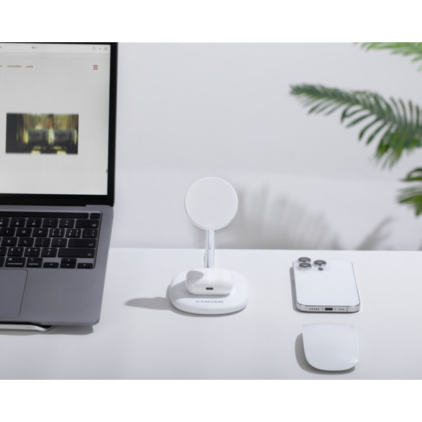Фото - Беспроводное зарядное устройство Canyon WCS-205 15W Qi2 2in1 White (CNS-WCS205W)