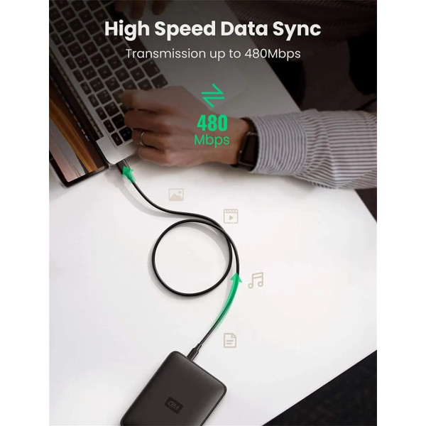 Фото - Кабель синхронизации данных UGREEN US132 USB-А 2.0 Male to Mini USB 5pin Male Cable 0.5m Black (10354)