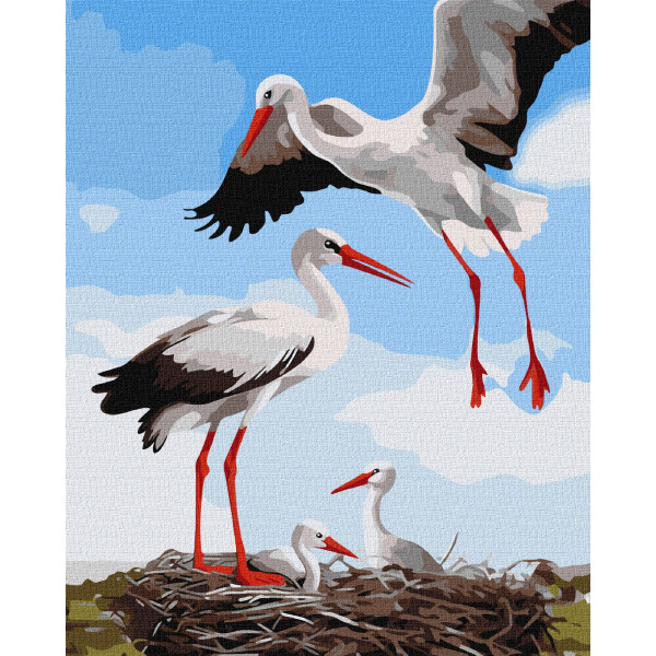 Фото - Картина по номерам Ideyka Семья аистов 40x50 см (KHO6603) Фото - Картина по номерам Ideyka Семья аистов 40x50 см (KHO6603)