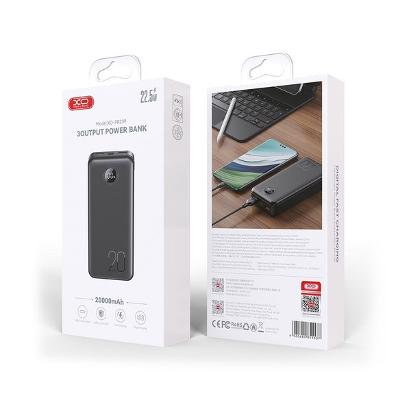 Фото - Батарея мобильная XO PR239 - 20000 mAh PD20W + QC22.5W Black (PR239_Black)