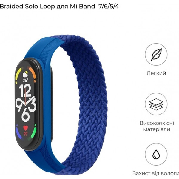 Фото - Ремешок для фитнес-браслета Armorstandart Braided Solo Loop for Xiaomi Mi Band 7/6/5/4 Blue size M (ARM58764)