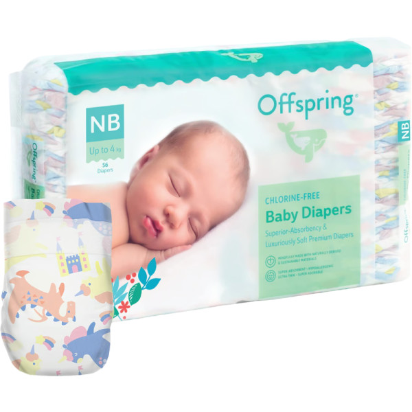 Фото - Одноразовые подгузники Offspring размер NB до 4 кг 56 шт. Сказочный мир (DP-OI-FAT-NB56P-FRT)