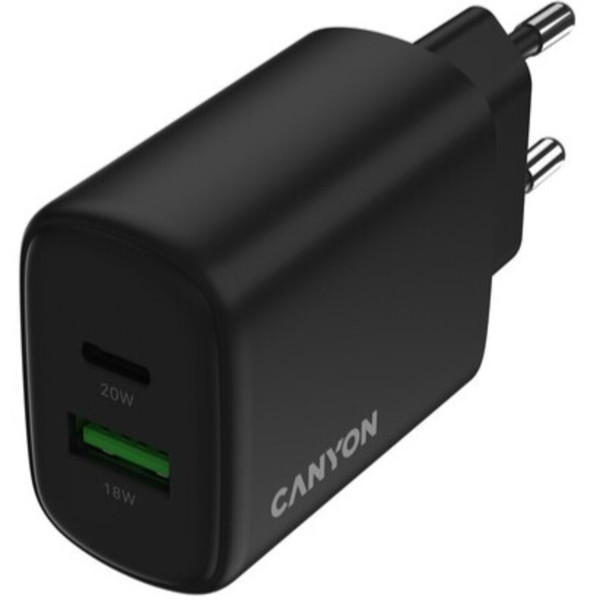 Фото - Сетевое зарядное устройство Canyon OnCharge 200 20W 1xPD 1xQC EU Black (CNE-CHA200-31)