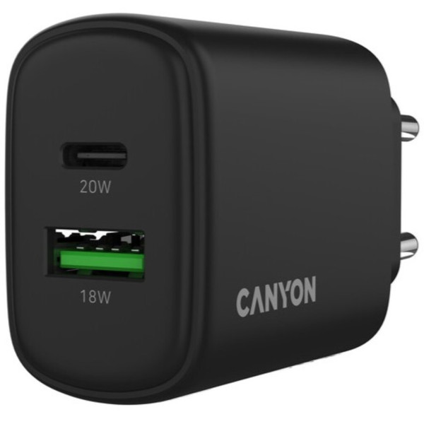 Фото - Сетевое зарядное устройство Canyon OnCharge 200 20W 1xPD 1xQC EU Black (CNE-CHA200-31)