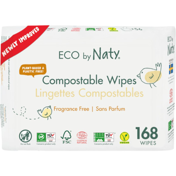 Фото - Влажные салфетки для грудничков Eco By Naty без запаха, 168 шт. (3*56 шт.) (7330933245050)