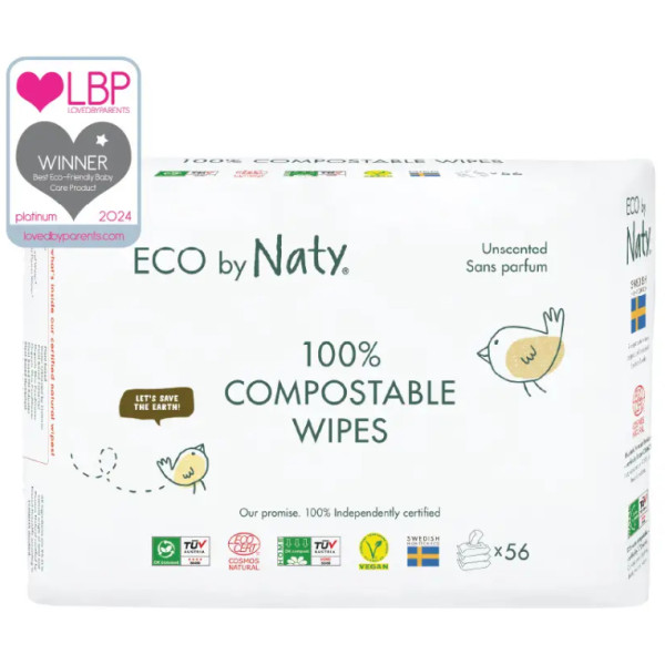 Фото - Влажные салфетки для грудничков Eco By Naty без запаха, 168 шт. (3*56 шт.) (7330933245050)