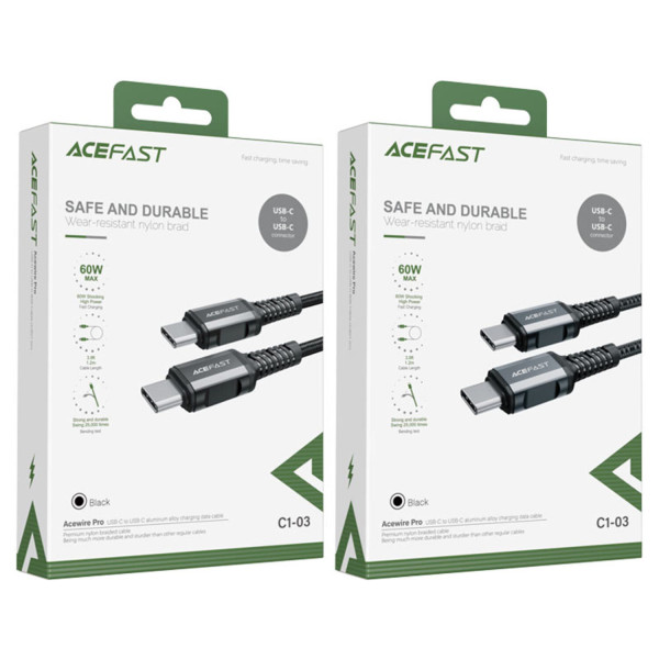 Фото - Кабель синхронизации данных AceFast C1-03 Type-C to Type-C 3A, 1.2m Black (AFC1-03B)