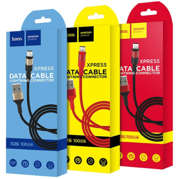 Фото - Кабель синхронизации данных HOCO X26 USB to iP 2A, 18W 1m Black+Red (6957531080190)