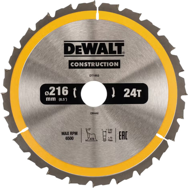 Фото - Круг отрезной по дереву DeWALT СONSTRUCTION 216х30 мм (DT1952)