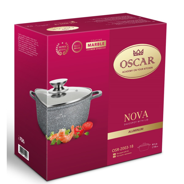 Фото - Кастрюля OSCAR NOVA 18 см (1.6 л) с крышкой (OSR-2003-18)