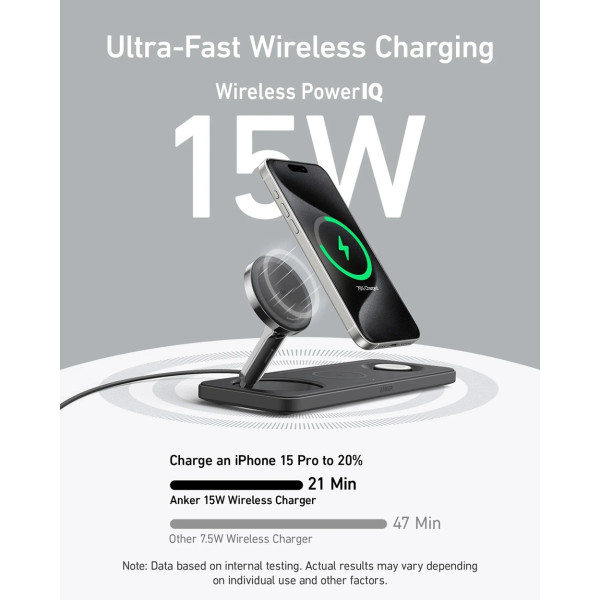 Фото - Беспроводное зарядное устройство Anker MagGo Wireless Charging Station 15W 3-in-1 Pad (B25M1311)