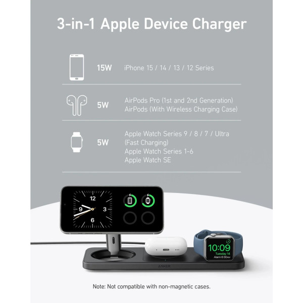 Фото - Беспроводное зарядное устройство Anker MagGo Wireless Charging Station 15W 3-in-1 Pad (B25M1311)