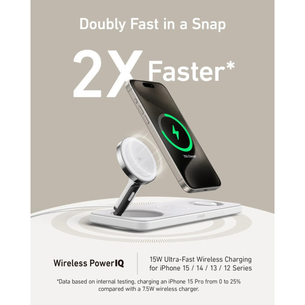 Фото - Беспроводное зарядное устройство Anker MagGo Wireless Charging Station 15W 3-in-1 Pad (B25M1321)