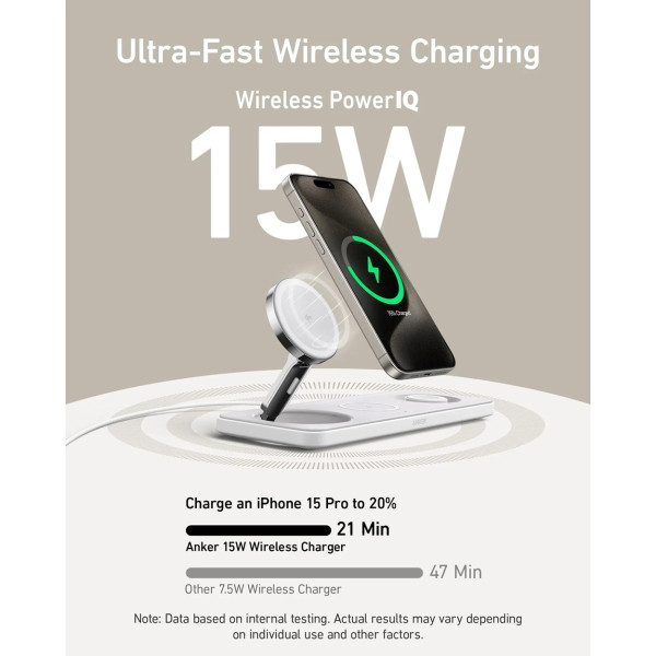 Фото - Беспроводное зарядное устройство Anker MagGo Wireless Charging Station 15W 3-in-1 Pad (B25M1321)