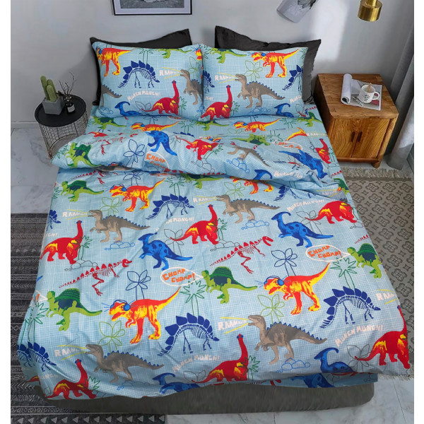 Фото - Комплект постельного белья Zastelli 14638 Динозаврики бязь 175х210 Голубой (13810)