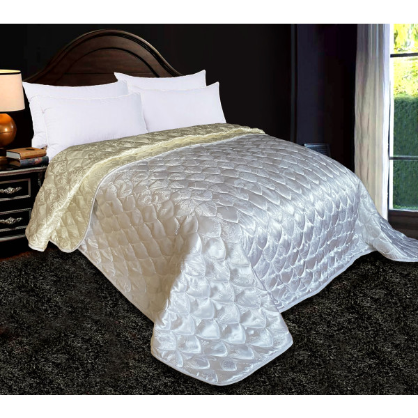 Фото - Покрывало двуспальное Zastelli жаккардовое Жемчужина JQ11/JQ10 двустороннее стеганое 240х260 см Молочный / Белый (20703)