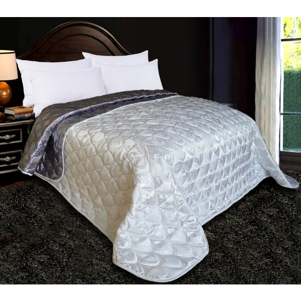 Фото - Покрывало двуспальное Zastelli жаккардовое Жемчужина JQ16/JQ10 двустороннее стеганное 240х260 см Голубой / Белый (20701)