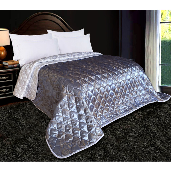 Фото - Покрывало двуспальное Zastelli жаккардовое Жемчужина JQ16/JQ10 двустороннее стеганное 240х260 см Голубой / Белый (20701)