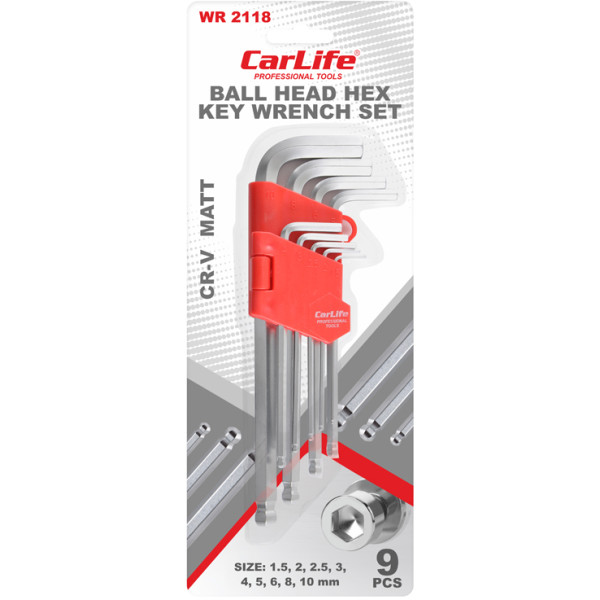 Фото - Набор шестигранных ключей CarLife 1.5-10 мм. CR-V MATT 9 шт. (WR2118)