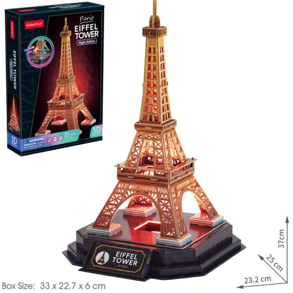 Фото - 3D пазлы Cubic Fun с LED подсветкой Эйфелева башня (L534h)