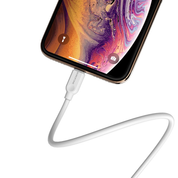 Фото - Кабель синхронизации данных BOROFONE BX14 USB to iP 2.4A, 1m White (6957531089971)