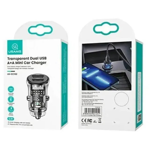 Фото - Автомобильное зарядное устройство Usams CC16215 W USB та USB Black