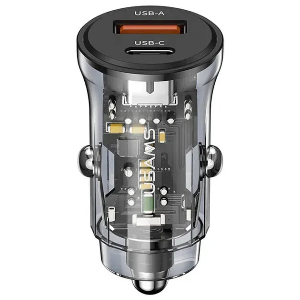 Фото - Автомобильное зарядное устройство Usams US-CC164 30 W Quick Charge Type-C та USB Black