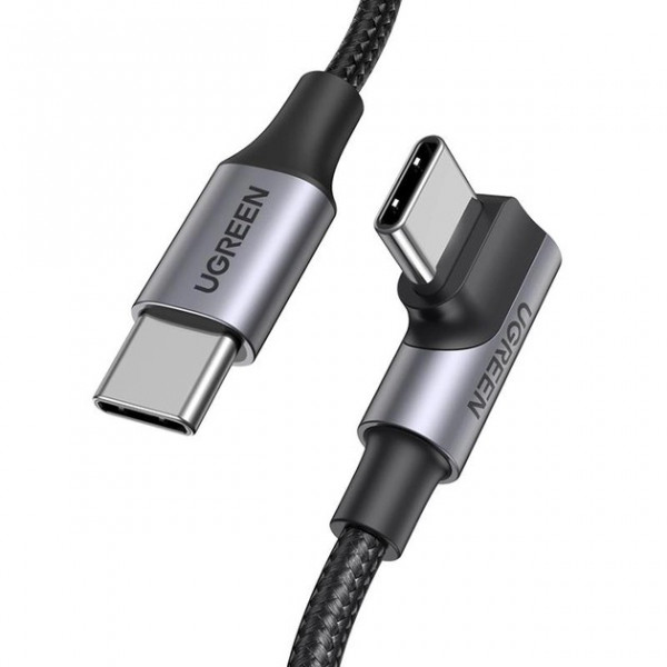 Фото - Кабель синхронизации данных UGREEN US334 USB-C 2.0 to Angled USB-C M/M Cable Aluminium Shell with Braided 3m Black (20583)