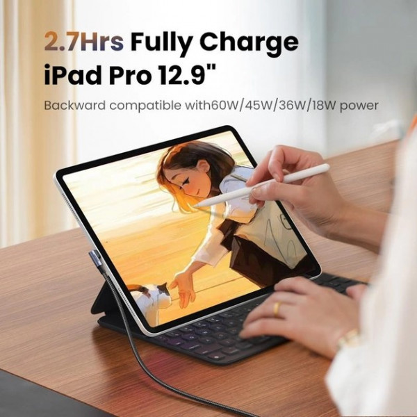 Фото - Кабель синхронизации данных UGREEN US334 USB-C 2.0 to Angled USB-C M/M Cable Aluminium Shell with Braided 3m Black (20583)
