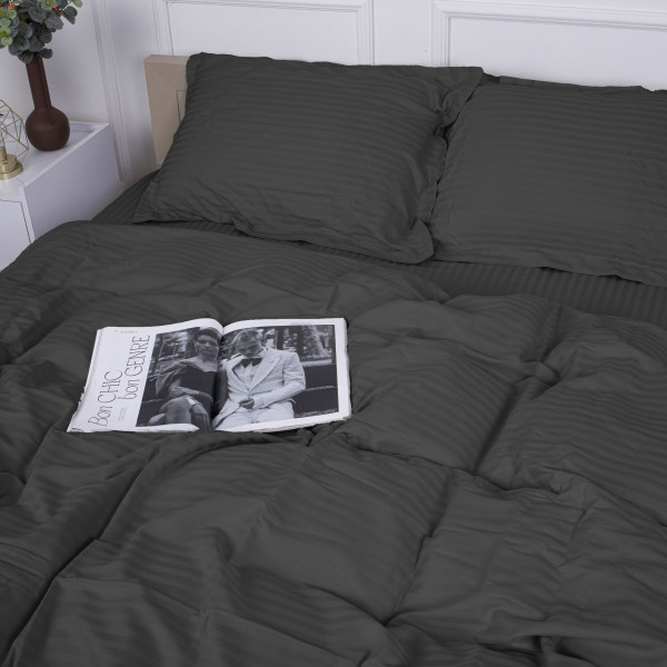 Фото - Комплект постельного белья MirSon Satin Stripe 30-0012 Dark Gray 220х240 см King Size (2200005251997)