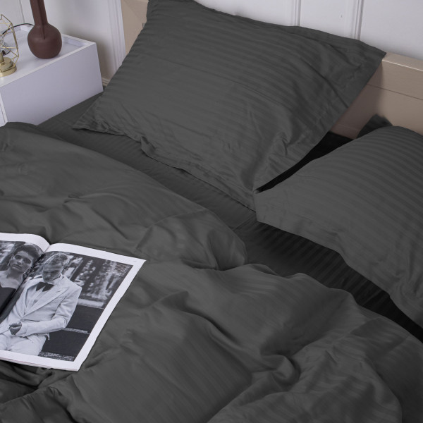 Фото - Комплект постельного белья MirSon Satin Stripe 30-0012 Dark Gray 220х240 см King Size (2200005251997)