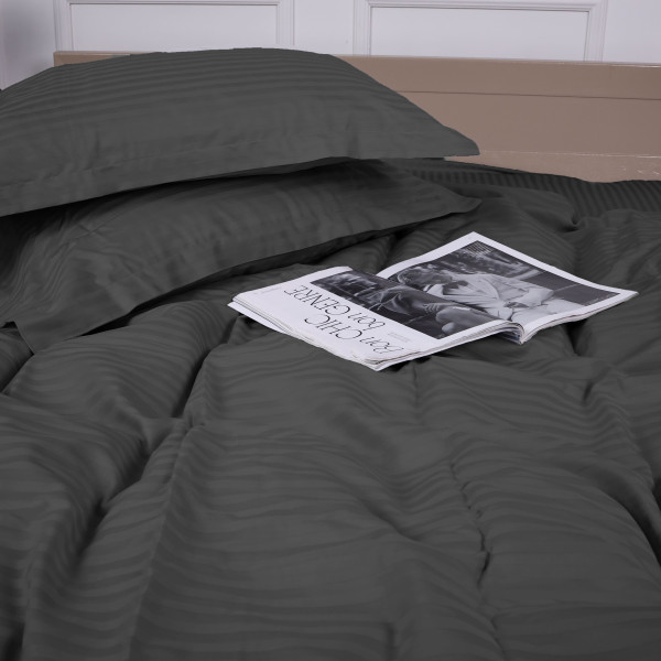 Фото - Комплект постельного белья MirSon Satin Stripe 30-0012 Dark Gray 220х240 см King Size (2200005251997)
