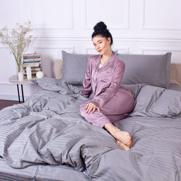 Фото - Комплект постельного белья MirSon Satin Stripe 30-0010 Light Gray 160х220 см (2200005251171)