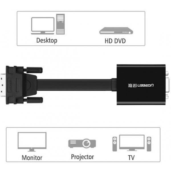 Фото - Переходник UGREEN MM108 DVI(24+1) Male to VGA Female Active Converter Black (40259)
