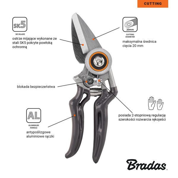 Фото - Ножницы садовые BRADAS SK5, ALU, V-SERIES (KT-V1041)