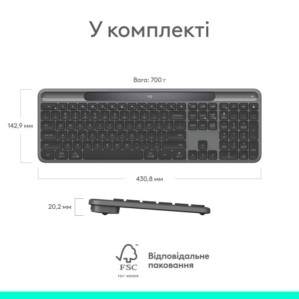 Фото - Клавиатура беспроводная Logitech Slim Solar+ Graphite (920-013764)